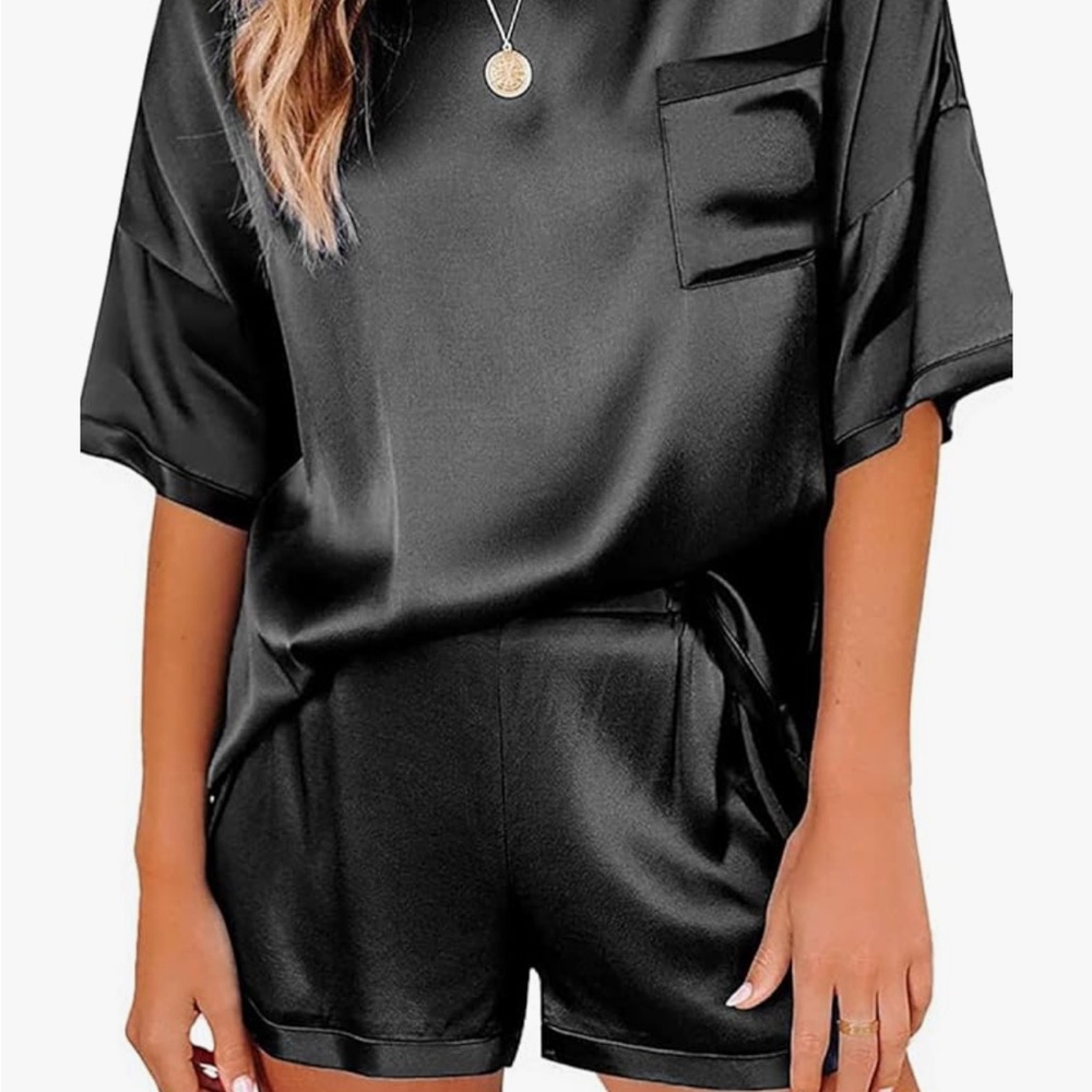 Navy Satin Pajama Set